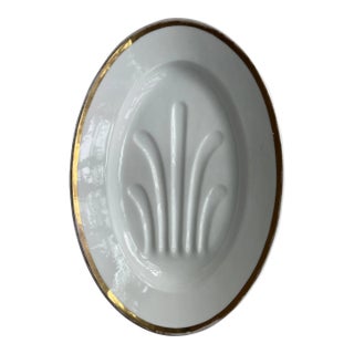 White Oval Ironstone Platter With Gold Edges For Sale
