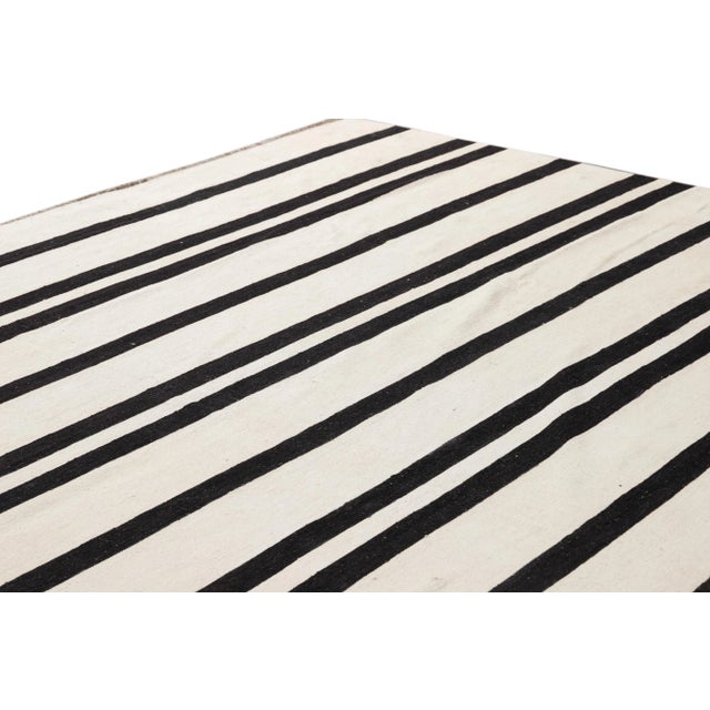Contemporary Modern Flatweave Black and White Striped Kilim Rug For Sale - Image 3 of 9