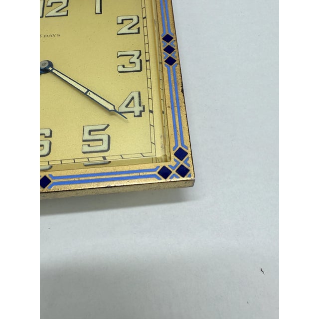 Metal Swiss Art Deco Enamel-Border 8-Day Desk Clock, C. 1925–1935 *Luminescence* For Sale - Image 7 of 11