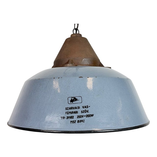 Industrial Grey Enamel and Cast Iron Pendant Light, 1960s For Sale