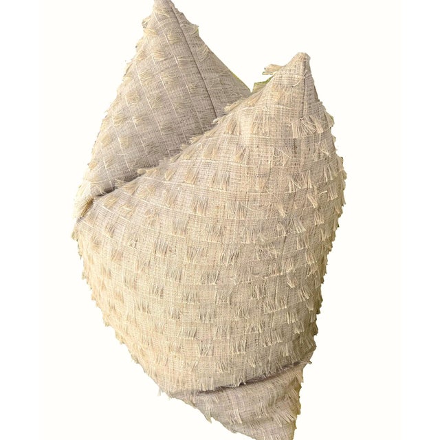 Contemporary Fringed Sofa Pillows in Wheat - A Pair For Sale - Image 3 of 5