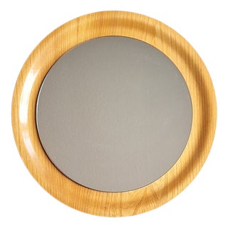 Mid-Century Minimalist Wall Mirror with Curved Ash Wood Frame, 1960s For Sale