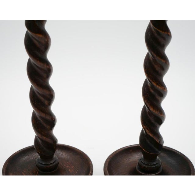 English Early Victorian Oak Barley Twist Candleholders, Set of 2 For Sale - Image 3 of 10