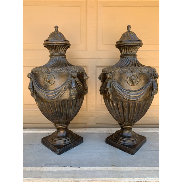20th Century Monumental Neoclassical Covered Urns Attributed to Maitland Smith, Pair For Sale - Image 11 of 14