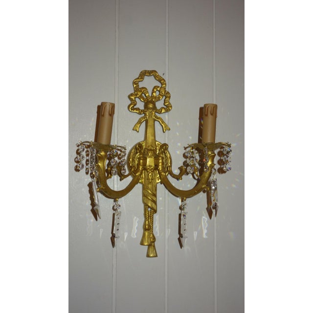 Vintage Brass and Lead Crystal Wall Lamp from Palwa, 1950s For Sale - Image 10 of 10