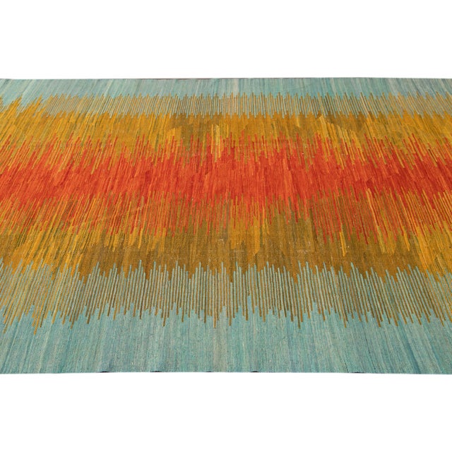 Modern Kilim Flatweave Multicolor Abstract Wool Rug For Sale In New York - Image 6 of 9