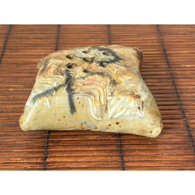 Late 20th Century Studio Made Pillow-Shaped Pottery Flower Frog For Sale - Image 4 of 6