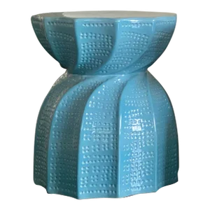 Ceramic Outdoor Side Table by Made Goods “Bea” in Mediterranean Blue Ceramic