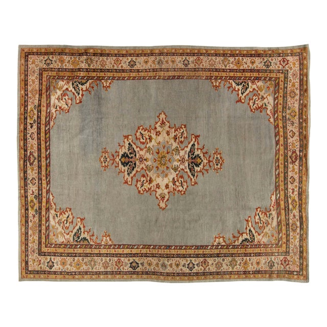 Antique Persian Sultanabad Gray, Beige, Carmine and Copper Handwoven Wool Rug For Sale