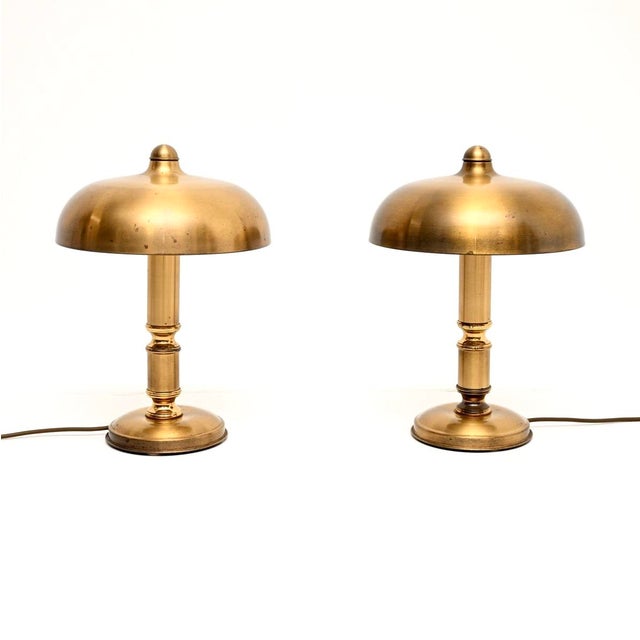 Vintage Brass Mushroom Table Lamps, 1960, Set of 2 For Sale - Image 11 of 11