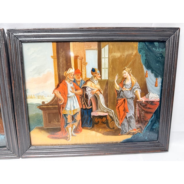 Mediterranean Set of 3, 19th Century Allegorical Reverse Glass Paintings For Sale - Image 3 of 9