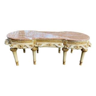 Mid-20c French Louis XVI Cream Gilt Marble Coffee Table For Sale