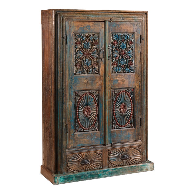 Vintage Indian Painted Almirah Cabinet, 1950s For Sale
