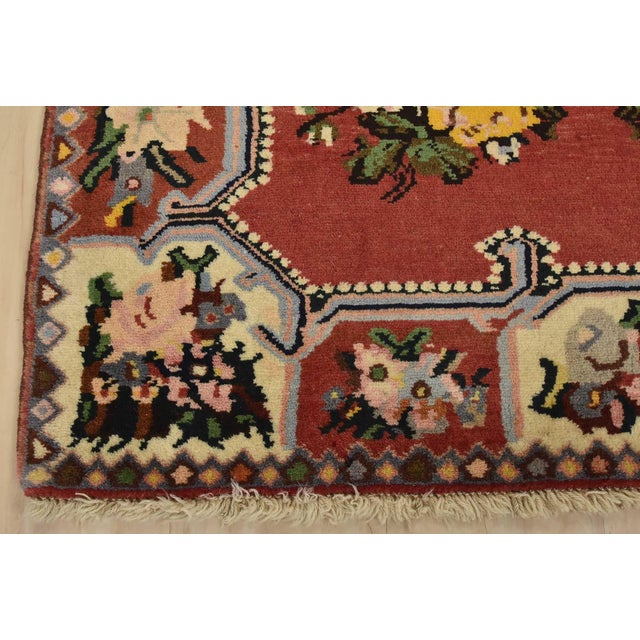 Red Bakhtiari Rug 3’6” X 4’9” Red Wool Vintage Traditional Hand-Knotted Carpet For Sale - Image 8 of 11