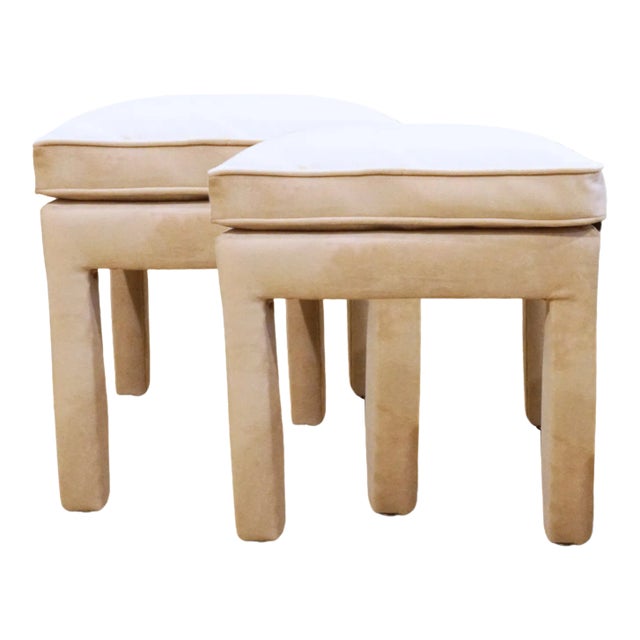 Mid-Century Parsons Stools in the Style of Milo Baughman – New Scalamandré Velvet, Pair For Sale