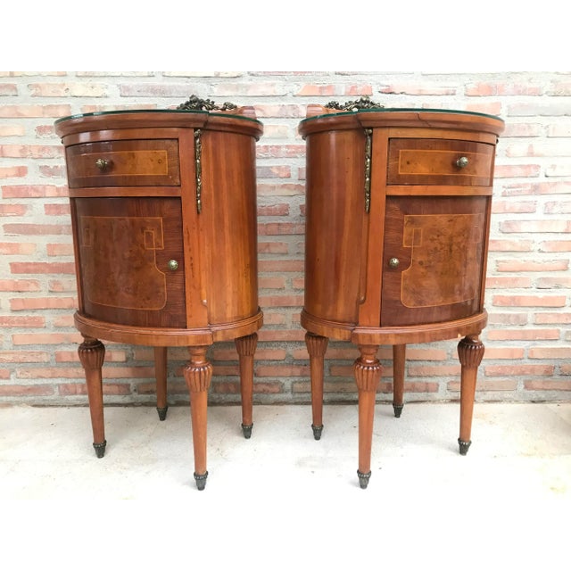 Vintage Louis XVI Style Metal and Mirror Marquetry Nightstands, 1920s, Set of 2 For Sale - Image 4 of 18