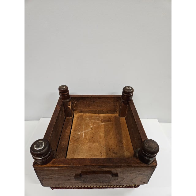 Square Victorian Burgundy Upholstered Footstool For Sale - Image 13 of 15