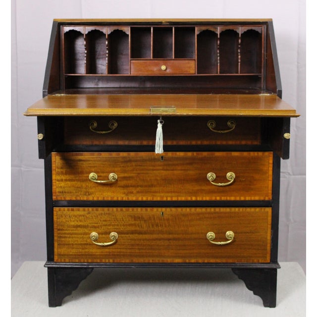 Excellent condition Victorian slant lid writing desk with key lock and three drawers. Painted with Farrow and Ball flat...