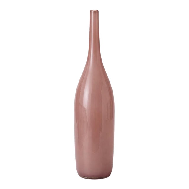 Blush Mauve Art Glass Bud Vase – Tall Minimalist Decorative Bottle Vase For Sale
