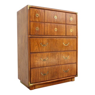 Vintage 1980s Campaign Style "Accolade" Highboy Dresser by Drexel For Sale