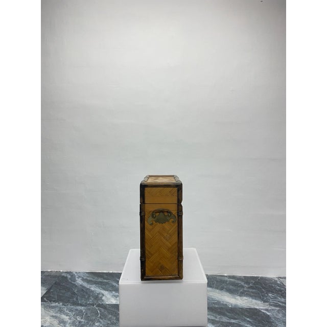 Mid-Century Modern Faux Bamboo Woven Rattan Box For Sale - Image 3 of 13