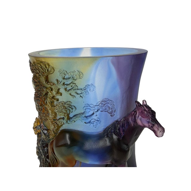 Crystal Glass Horse Theme Oval Brush Pot Vase Shape Mix Color Art Figure For Sale - Image 12 of 12
