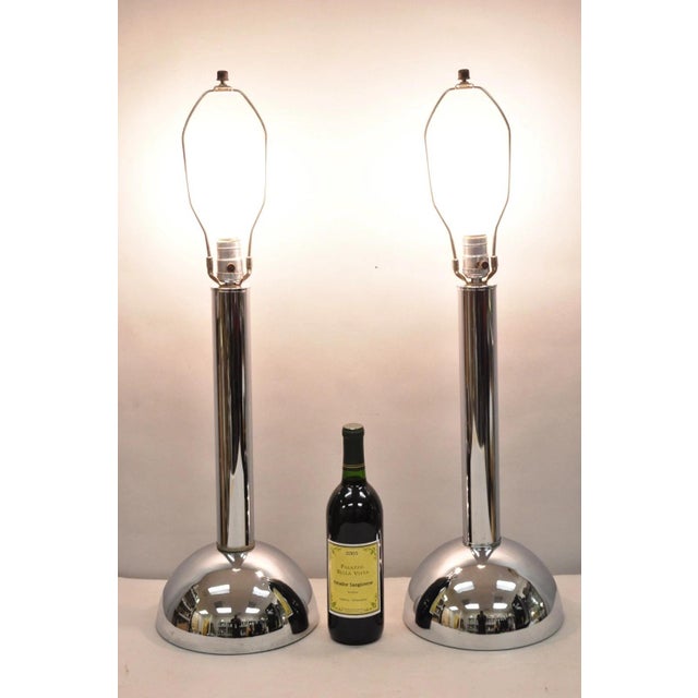 Vintage Mid Century Modern Chrome Half Ball Column Space Age Table Lamps - a Pair. Circa Mid 20th Century. Measurements:...