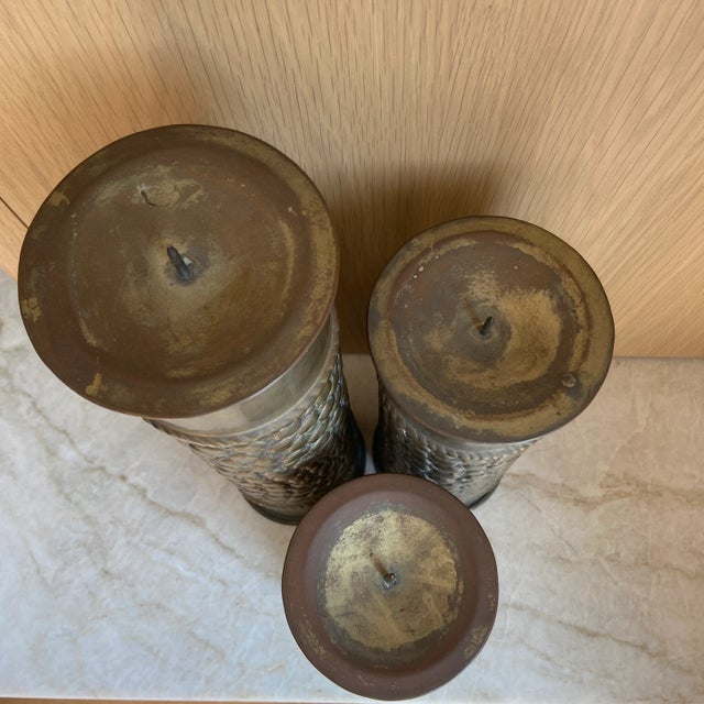 Early 20th Century Vintage Trio Trench Art Candle Holders Signed For Sale - Image 5 of 10