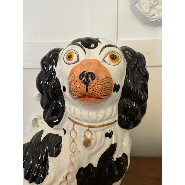 Antique Black and White Staffordshire Spaniel Dogs, 1880, Set of 2 For Sale - Image 12 of 13
