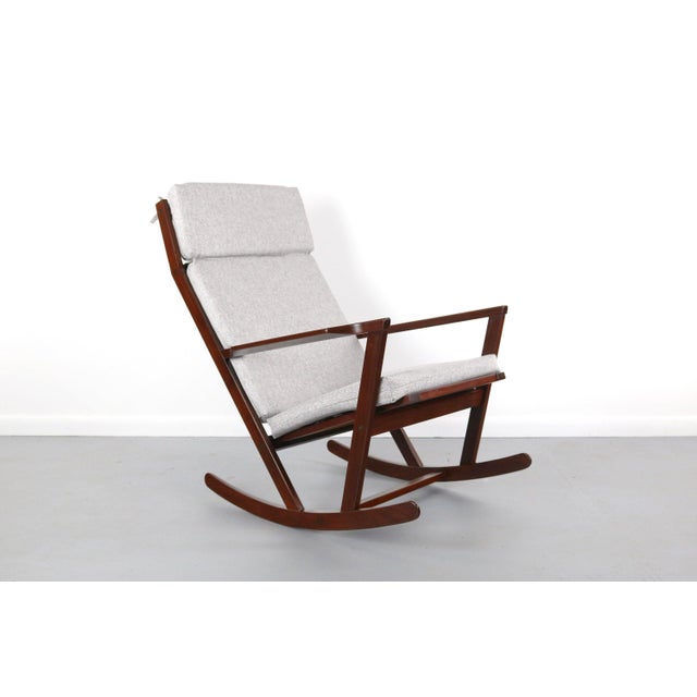 Danish Modern Rocking Chair by Poul Volther for Frem Rojle on a Sculpted Afromosia frame w/ new Knit Upholstery, Denmark For Sale In Orlando - Image 6 of 6