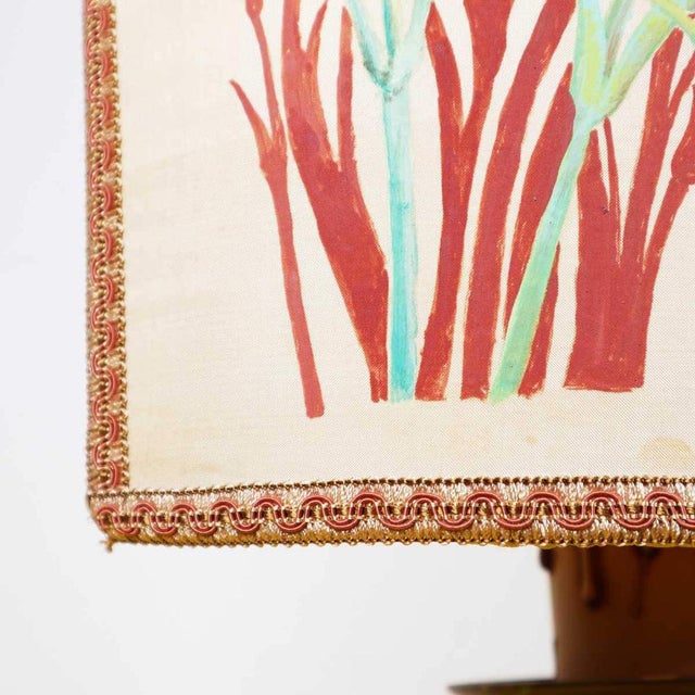 Vintage Metal Table Lamp with Hand-Painted Lampshade For Sale - Image 3 of 10