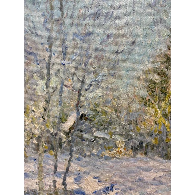 Georgij Moroz, Snowy Landscape Landscape and House Immersed in the Snow, 1990s, Oil on Canvas For Sale - Image 4 of 8