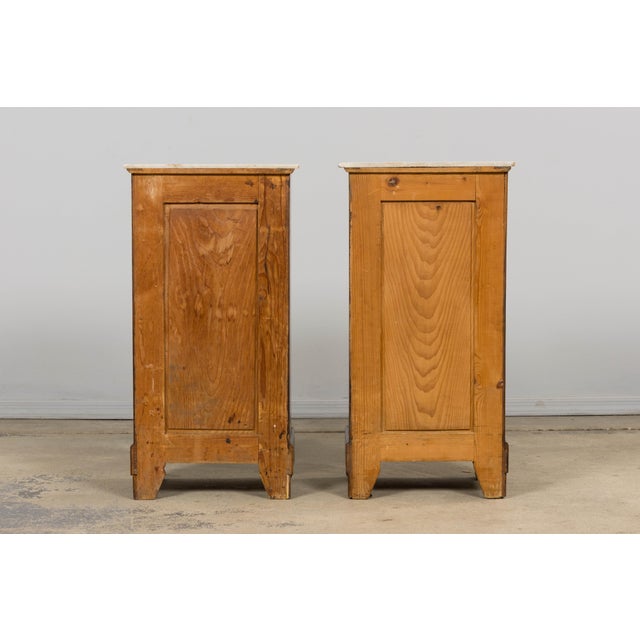 Antique French Louis Philippe Style Walnut Nightstands W/ Carrara Marble - A Pair For Sale - Image 18 of 18