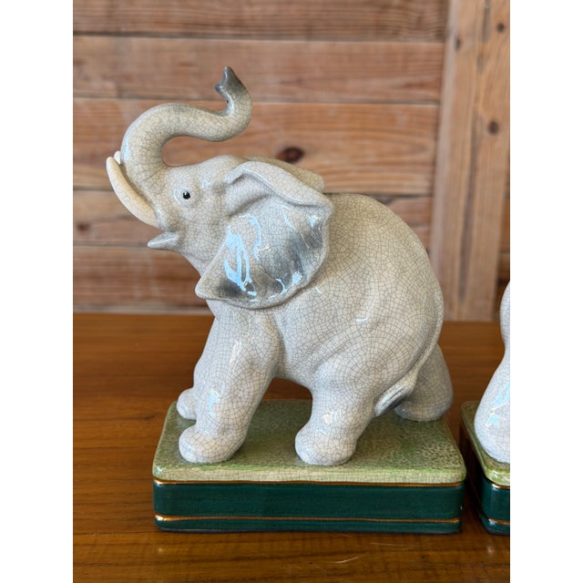 Ceramic Pair of Vintage Takahashi Japanese Ceramic Elephant Bookends For Sale - Image 7 of 12