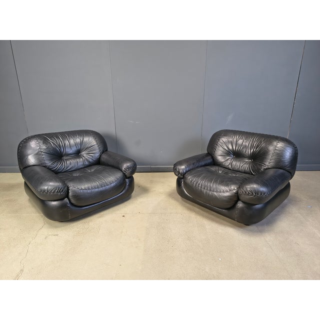 Black Black Leather Lounge Chairs by Sapporo for Mobil Girgi, 1970s, Set of 2 For Sale - Image 8 of 10