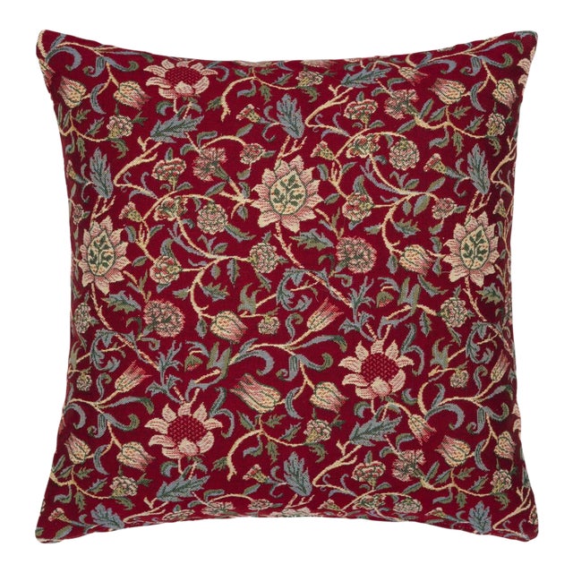 Evenlode Red Tapestry Cushion With Feather Filler - 46x46cm (18"x18") For Sale