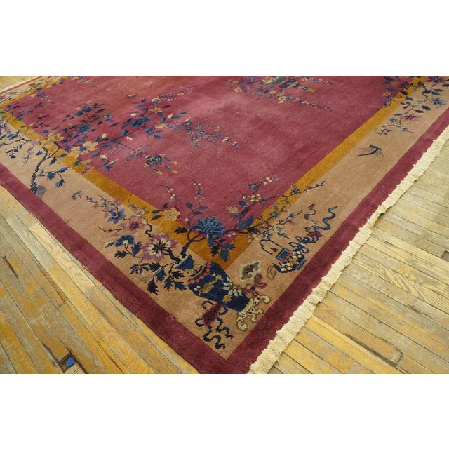 Eggplant 1920s Purple Floral Vase Antique Chinese Art Deco Carpet 9' X 11' 6" Knotted Wool Rug For Sale - Image 8 of 9