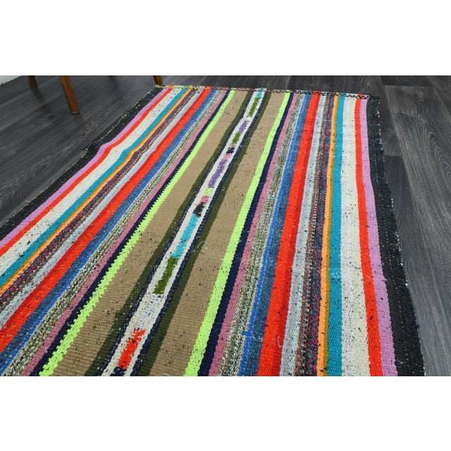 Textile Vintage Turkish Oushak Handmade Wool Cotton Multi Color Runner Rug For Sale - Image 7 of 11