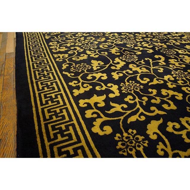 1920s Black Floral Antique Chinese Rug 6' 0'' X9' 8'' Handknotted Wool Carpet For Sale - Image 4 of 5