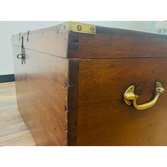 Antique Wood and Brass Campaign Trunk For Sale - Image 9 of 10