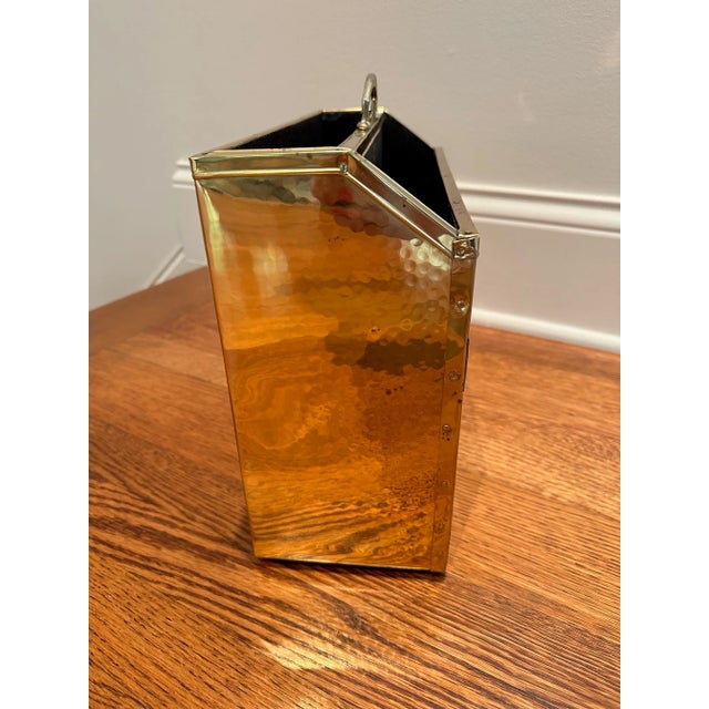 Metal Vintage Hammered Brass Magazine Rack -Elegant English Design, Great Condition” For Sale - Image 7 of 11