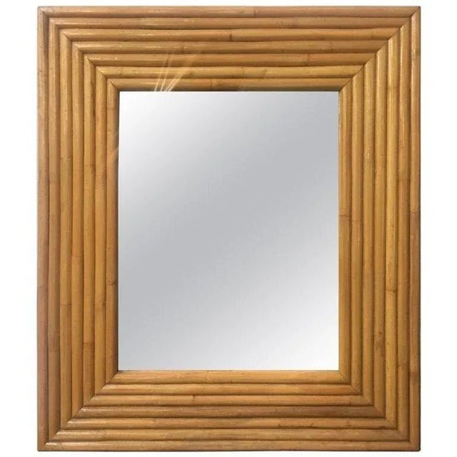 Restored 1940s Seven-Strand Square Rattan Mirror, Circa 1948 Unused For Sale - Image 4 of 4