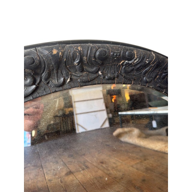 Late Victorian Ebonised Oval Bevelled Wall Mirror, 1890 For Sale - Image 3 of 7