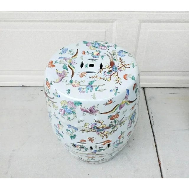 Pair of 20th Century Chinoiserie Famille Rose Floral and Fauna Porcelain Barrel-Form Garden Stools/Seats For Sale - Image 9 of 12