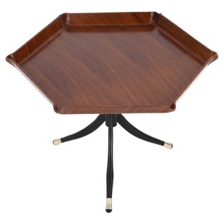 Hexagonal Side Table in Bent Teak and Metal attributed to Campo E Graffi, Italy, 1960s For Sale