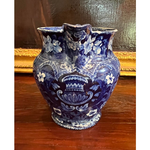 Early 18th Century Circa 1830 Staffordshire Dark Blue Transfer Decorated Pitcher by Joseph Stubbs or Longport, Burslem in the Shell Pattern For Sale - Image 5 of 12