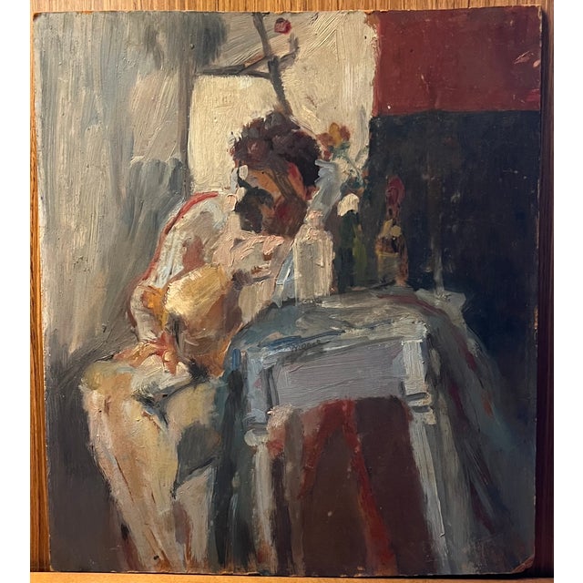 Paint Mid-Century Modern Abstract Impressionist Oil Painting on Board - Portrait of a Seated Man For Sale - Image 7 of 8