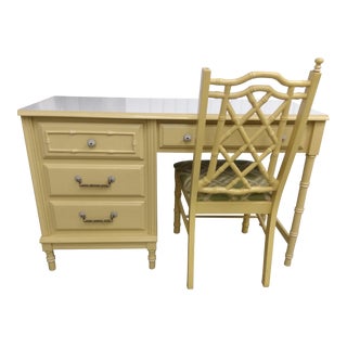 1970s Henry Link Style Faux Bamboo Writing Desk and Chair - Set of 2 For Sale