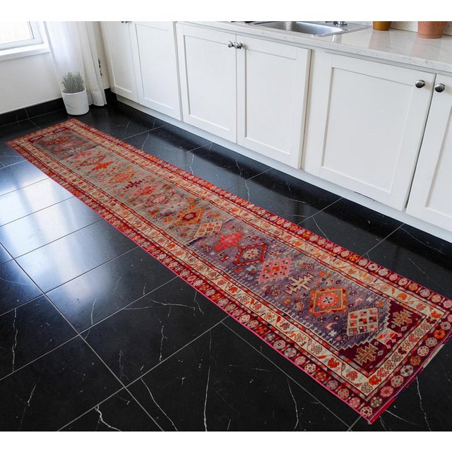 Hollywood Regency 1960s Kurdish Extra Long Runner Herki Hand-Knotted Distressed Rug For Sale - Image 3 of 18