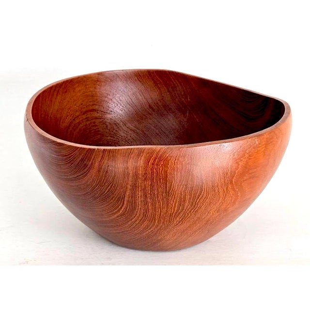 Wood Mid 20th Century Organic Modern Extra Large Hand Turned Teak Wood Bowl For Sale - Image 7 of 15